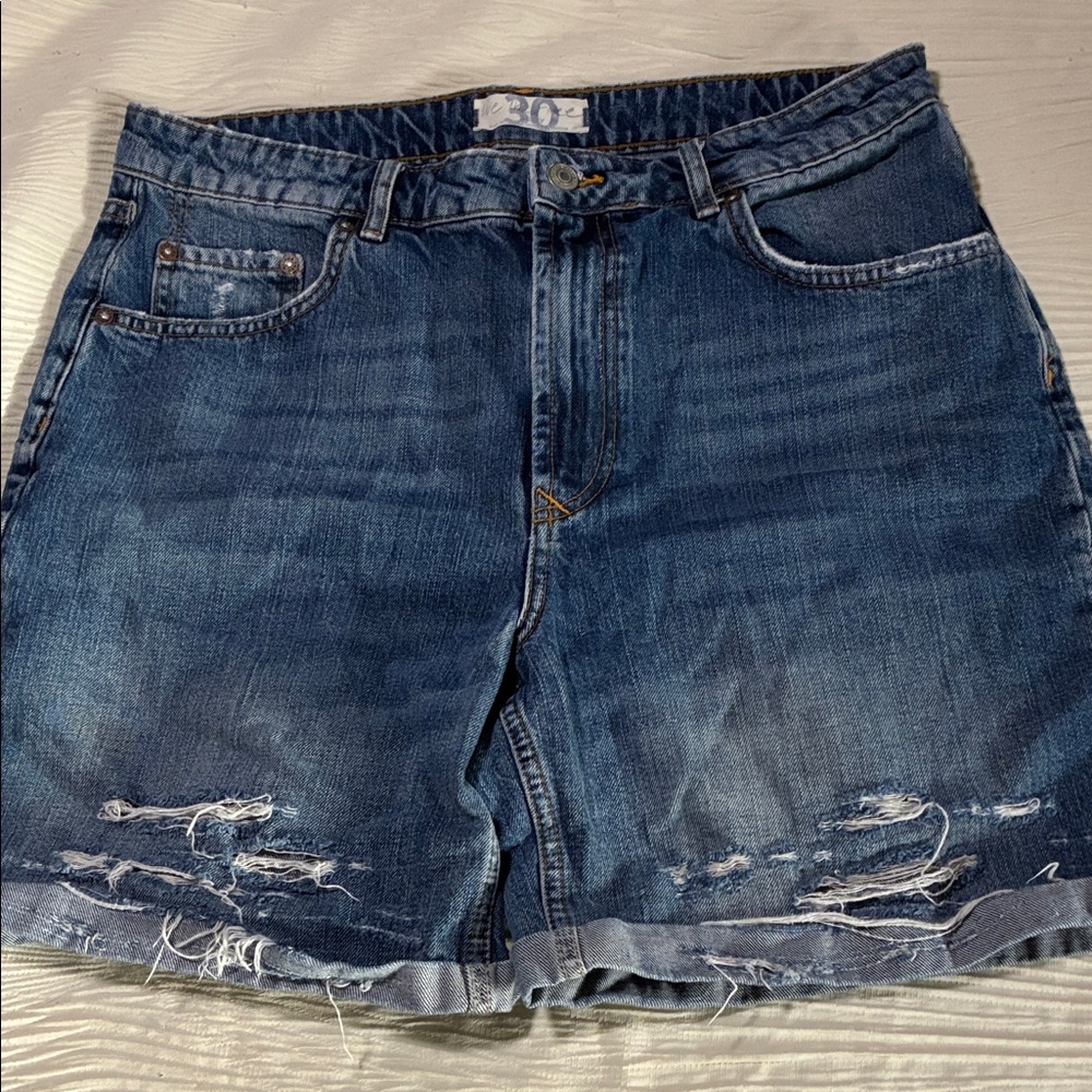We the Free Blue Distressed Denim Shorts